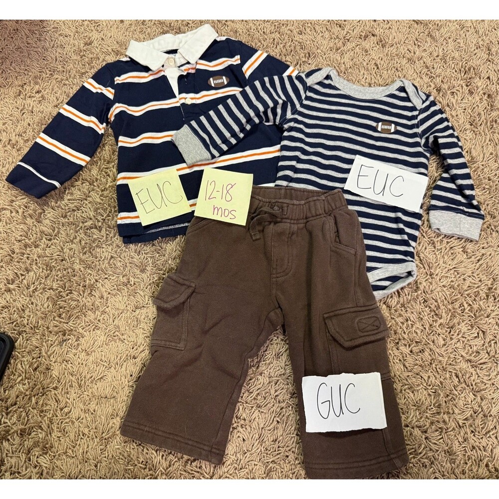 Vintage GYMBOREE Boy 12-18 Months TINY MVP Football LOT Rugby, shirt, pants--EUC